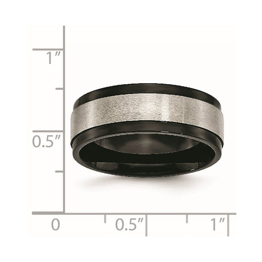 Alternate view of the Men's 8mm Titanium Brushed & Black Plated Ridged Comfort Fit Band by The Black Bow Jewelry Co.