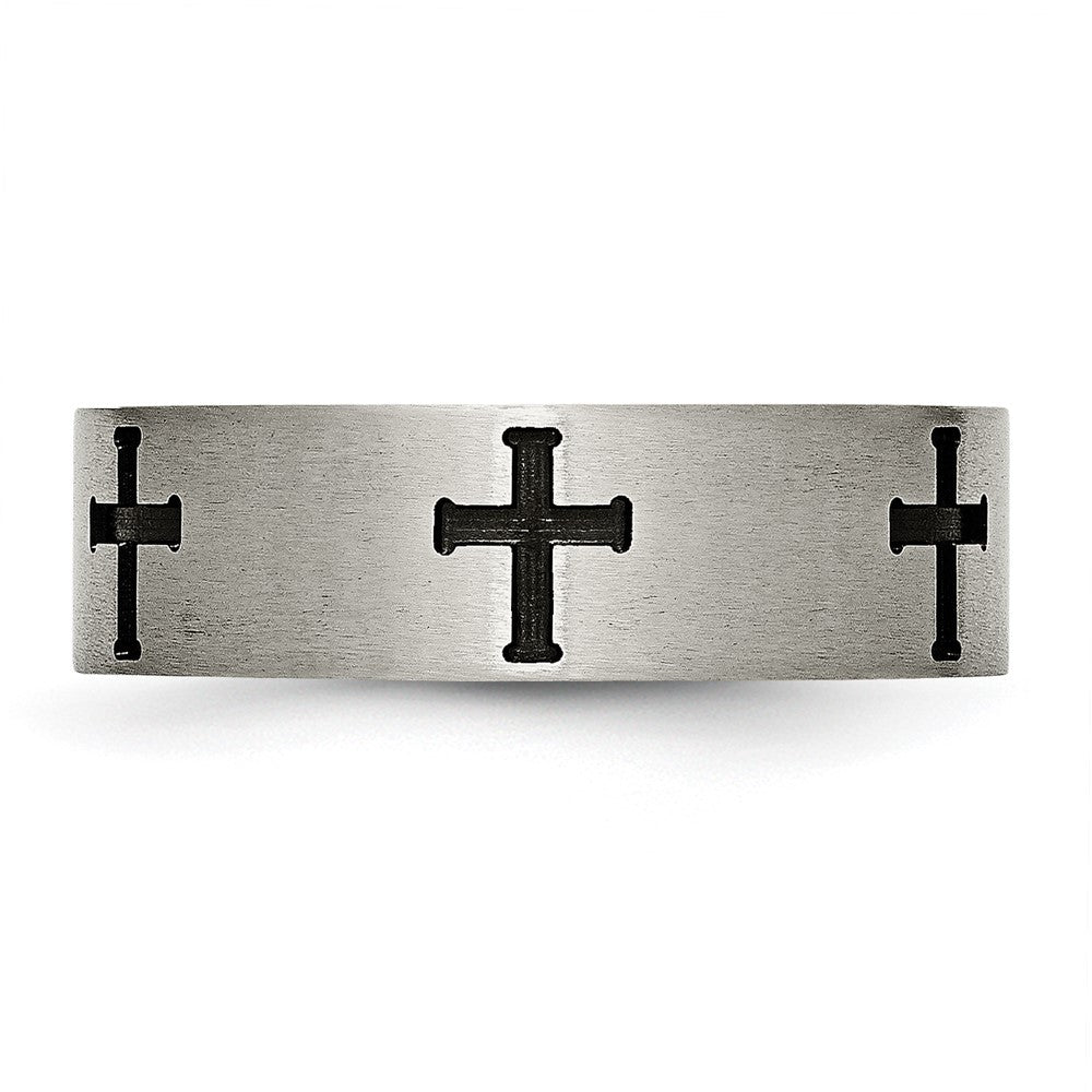 Alternate view of the 7mm Titanium Brushed &amp; Black Plated Cross Standard Fit Band by The Black Bow Jewelry Co.