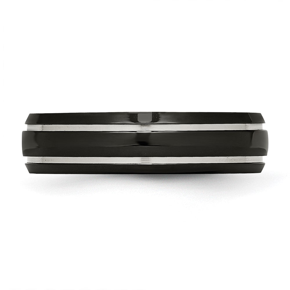 Alternate view of the 6mm Titanium Polished & Black Plated Grooved Standard Fit Band by The Black Bow Jewelry Co.