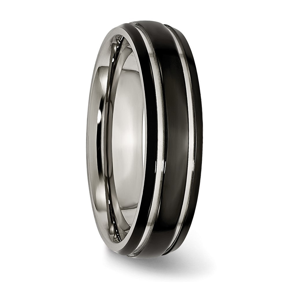 Alternate view of the 6mm Titanium Polished & Black Plated Grooved Standard Fit Band by The Black Bow Jewelry Co.