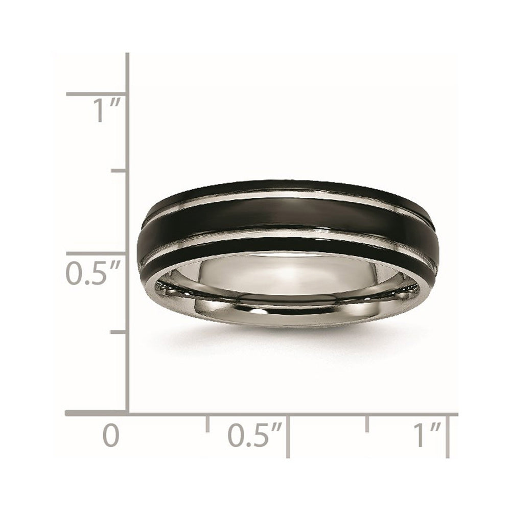 Alternate view of the 6mm Titanium Polished & Black Plated Grooved Standard Fit Band by The Black Bow Jewelry Co.