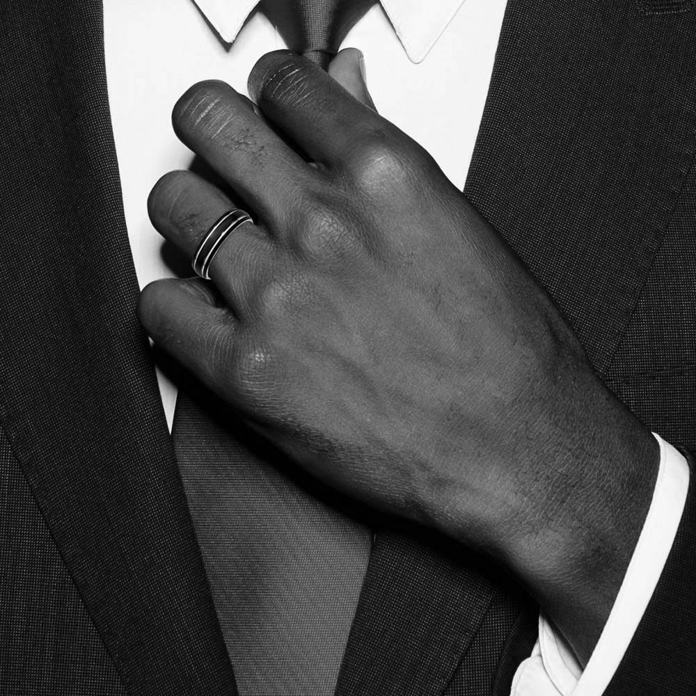 Alternate view of the 6mm Titanium Polished & Black Plated Grooved Standard Fit Band by The Black Bow Jewelry Co.