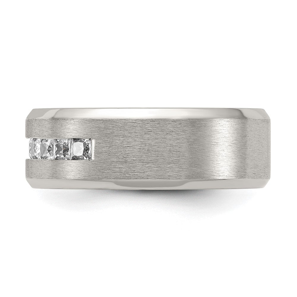 Alternate view of the 8mm Titanium &amp; CZ Brushed &amp; Polished Beveled Standard Fit Band by The Black Bow Jewelry Co.