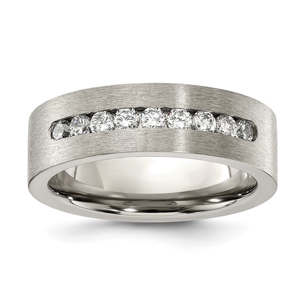 7mm Titanium &amp; CZ Brushed Flat Standard Fit Band, Item R11984 by The Black Bow Jewelry Co.