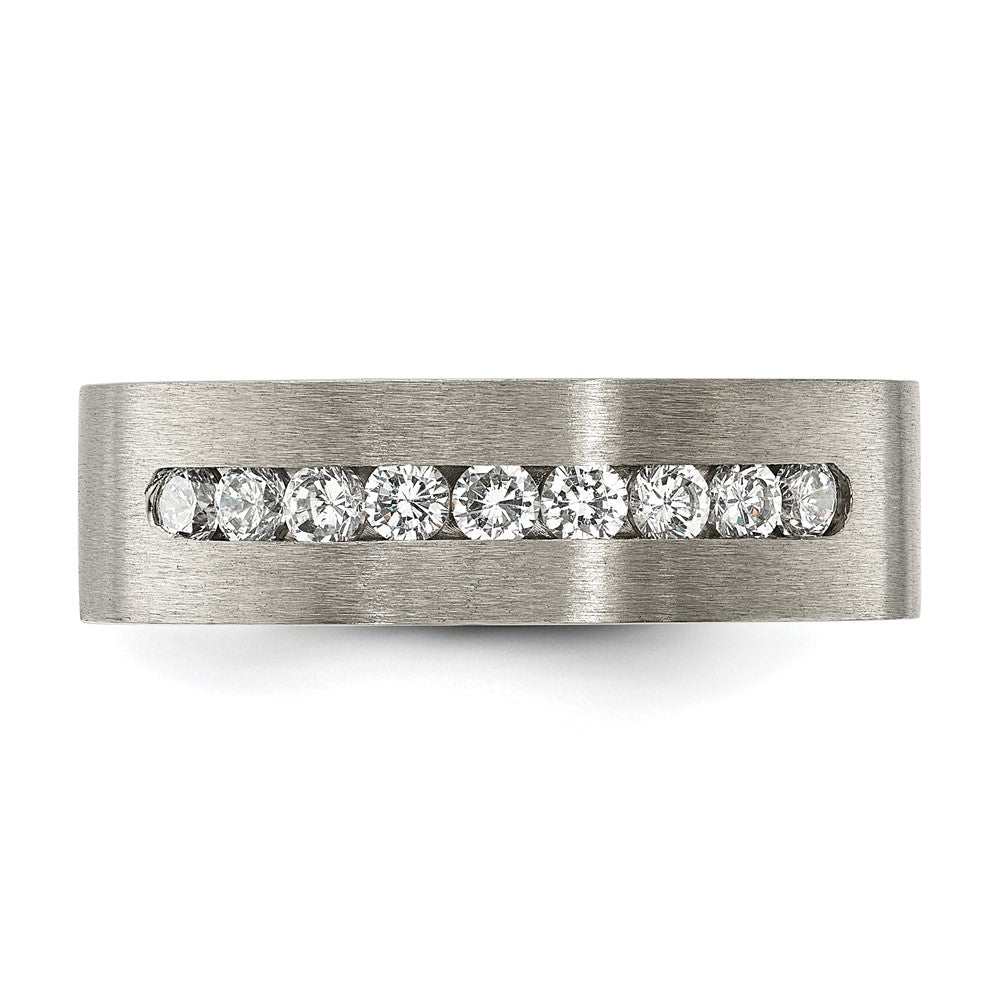 Alternate view of the 7mm Titanium & CZ Brushed Flat Standard Fit Band by The Black Bow Jewelry Co.