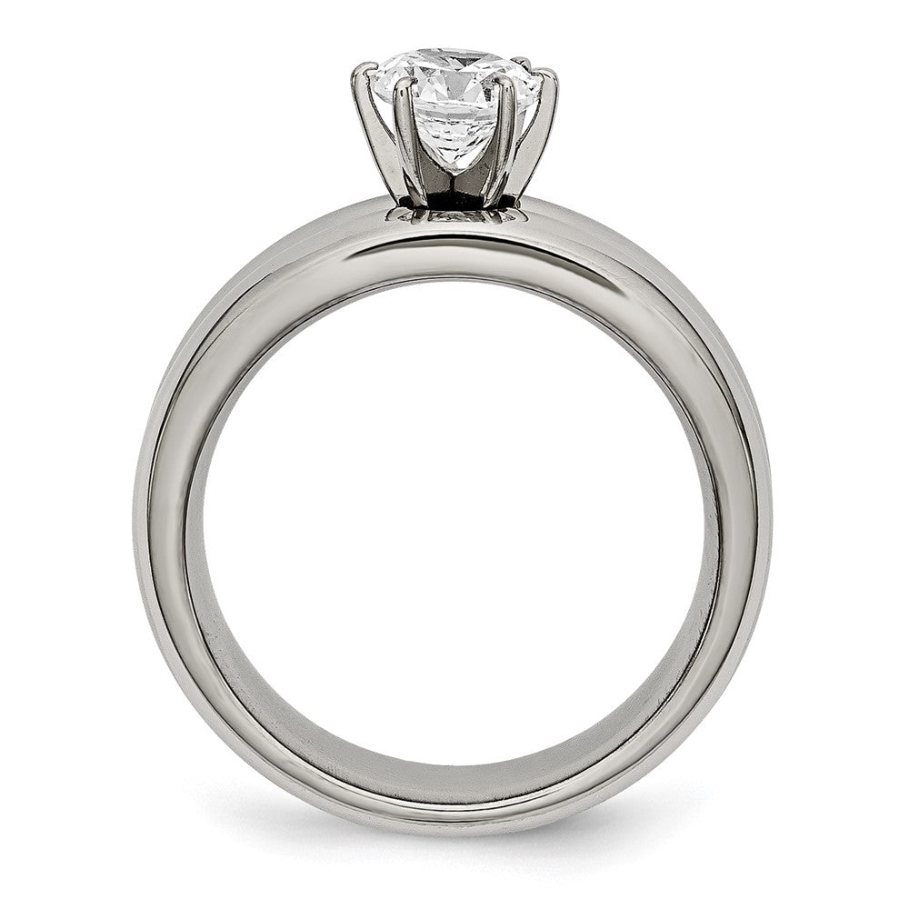 Alternate view of the 5mm Titanium &amp; CZ Polished Grooved Ring by The Black Bow Jewelry Co.