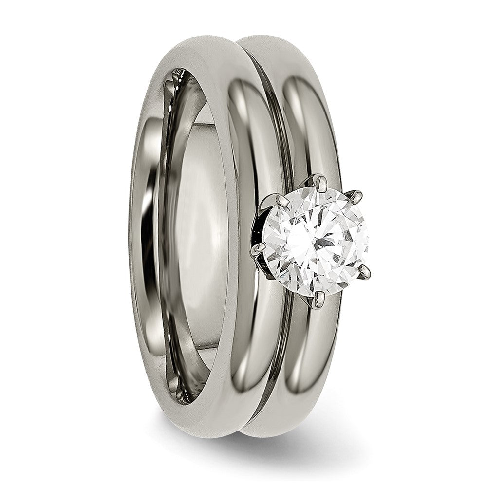 Alternate view of the 5mm Titanium &amp; CZ Polished Grooved Ring by The Black Bow Jewelry Co.