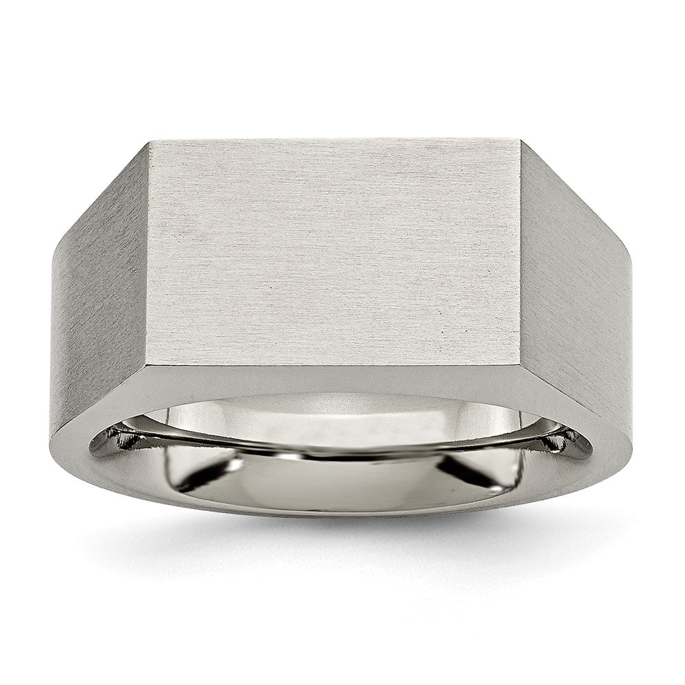 Men's 10mm Titanium Brushed & Polished Tapered Fit Signet Ring, Item R11988 by The Black Bow Jewelry Co.