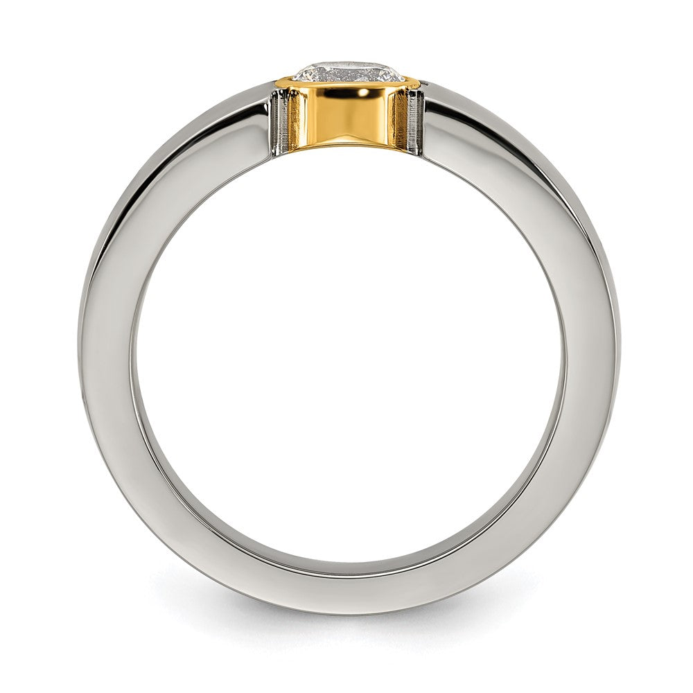 Alternate view of the 6.5mm Titanium, Gold Tone Plated &amp; CZ Tapered Fit Ring by The Black Bow Jewelry Co.