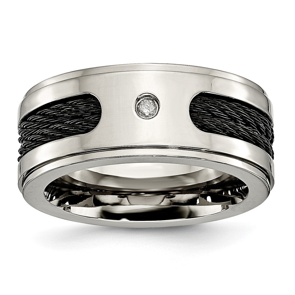 10mm Titanium Black Plated Cables 1/20ct Diamond Standard Fit Band, Item R11990 by The Black Bow Jewelry Co.