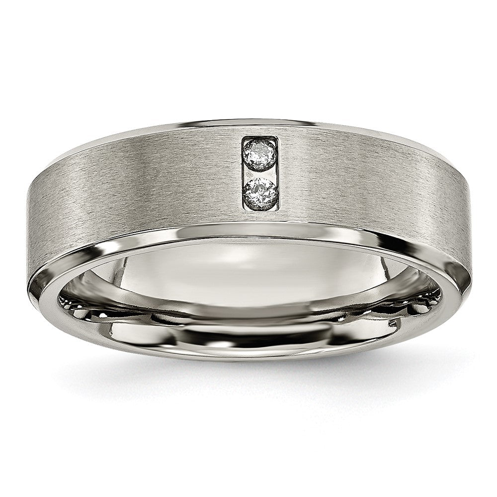 Men&#39;s 7mm Titanium 1/20ctw Diamond Brushed Beveled Standard Fit Band, Item R11991 by The Black Bow Jewelry Co.