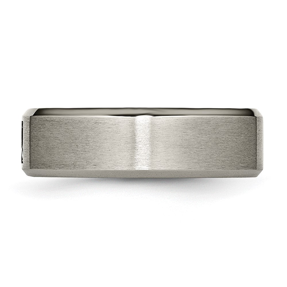 Alternate view of the Men&#39;s 7mm Titanium 1/20ctw Diamond Brushed Beveled Standard Fit Band by The Black Bow Jewelry Co.