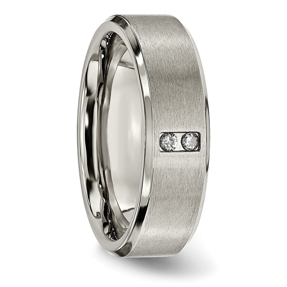 Alternate view of the Men&#39;s 7mm Titanium 1/20ctw Diamond Brushed Beveled Standard Fit Band by The Black Bow Jewelry Co.