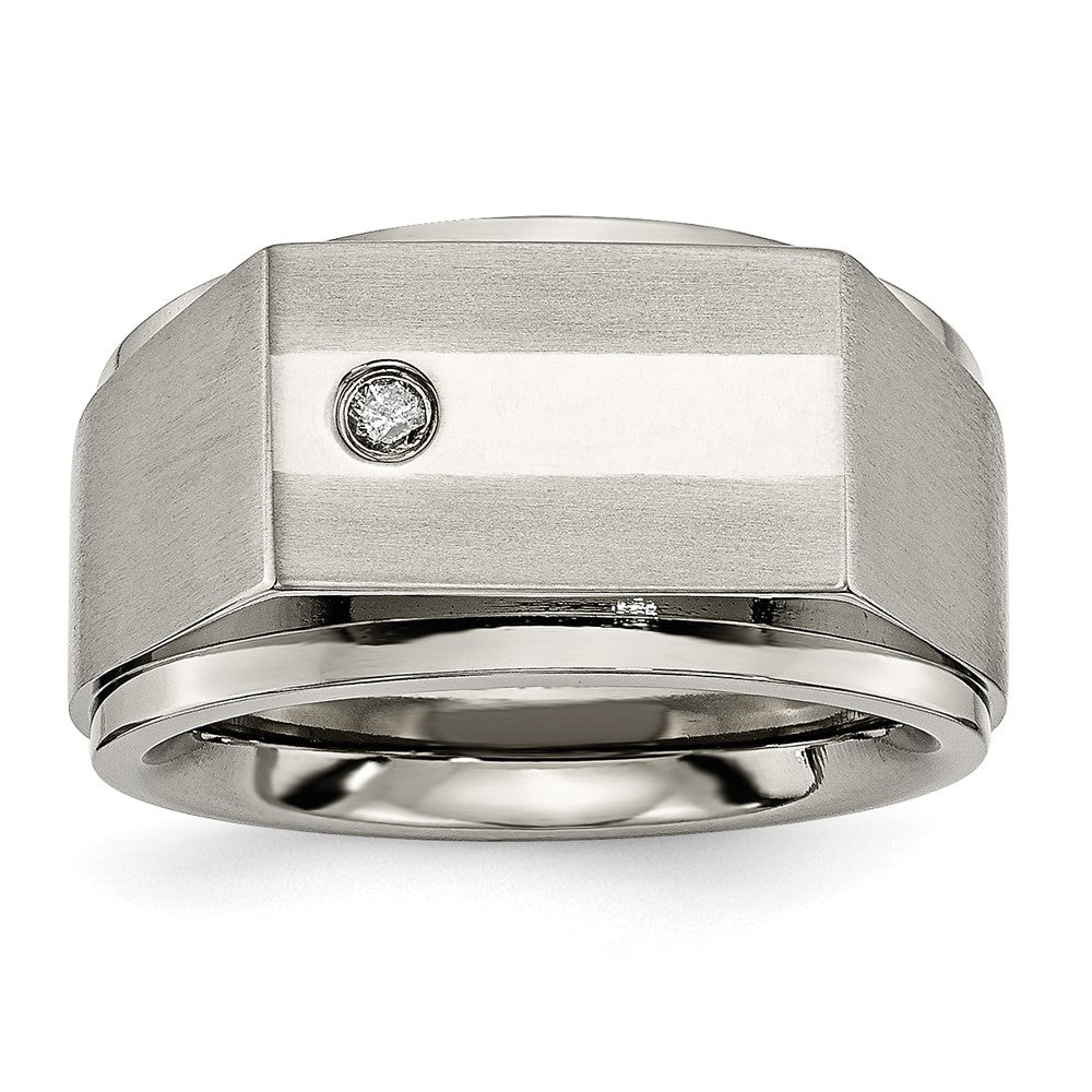Men's 9mm Titanium 1/20ct Diamond Signet Ridge Edge Tapered Fit Band, Item R11992 by The Black Bow Jewelry Co.