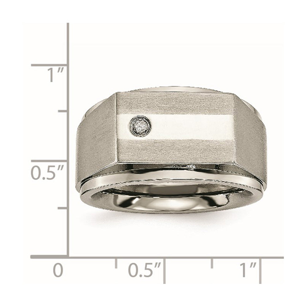 Alternate view of the Men&#39;s 9mm Titanium 1/20ct Diamond Signet Ridge Edge Tapered Fit Band by The Black Bow Jewelry Co.