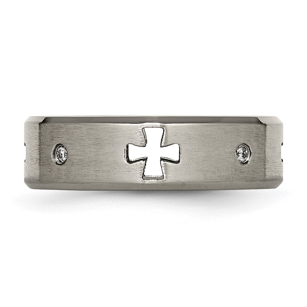 Alternate view of the 7mm Titanium 1/10ctw Diamond Cut Out Cross Beveled Edge Band by The Black Bow Jewelry Co.