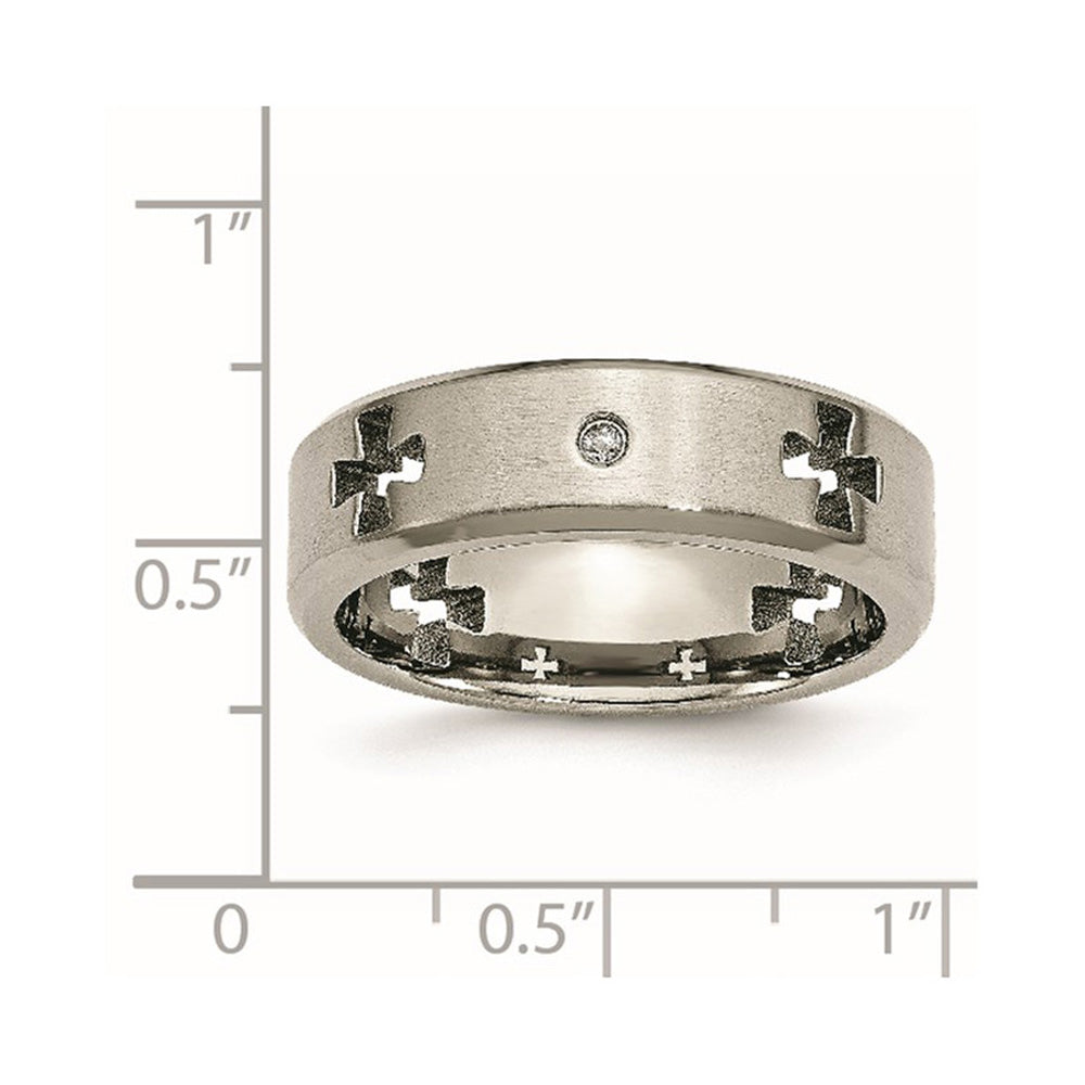 Alternate view of the 7mm Titanium 1/10ctw Diamond Cut Out Cross Beveled Edge Band by The Black Bow Jewelry Co.