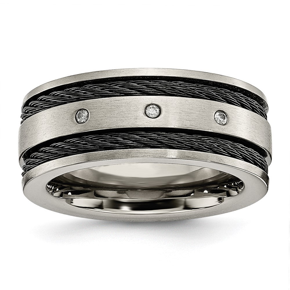 Men&#39;s 10mm Titanium .05ctw Diamond Brushed &amp; Black Plated Cable Band, Item R11994 by The Black Bow Jewelry Co.