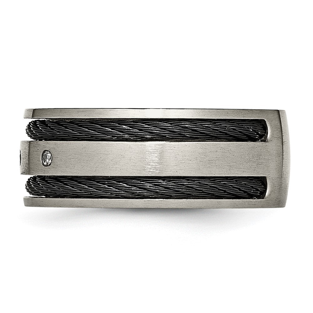 Alternate view of the Men&#39;s 10mm Titanium .05ctw Diamond Brushed &amp; Black Plated Cable Band by The Black Bow Jewelry Co.