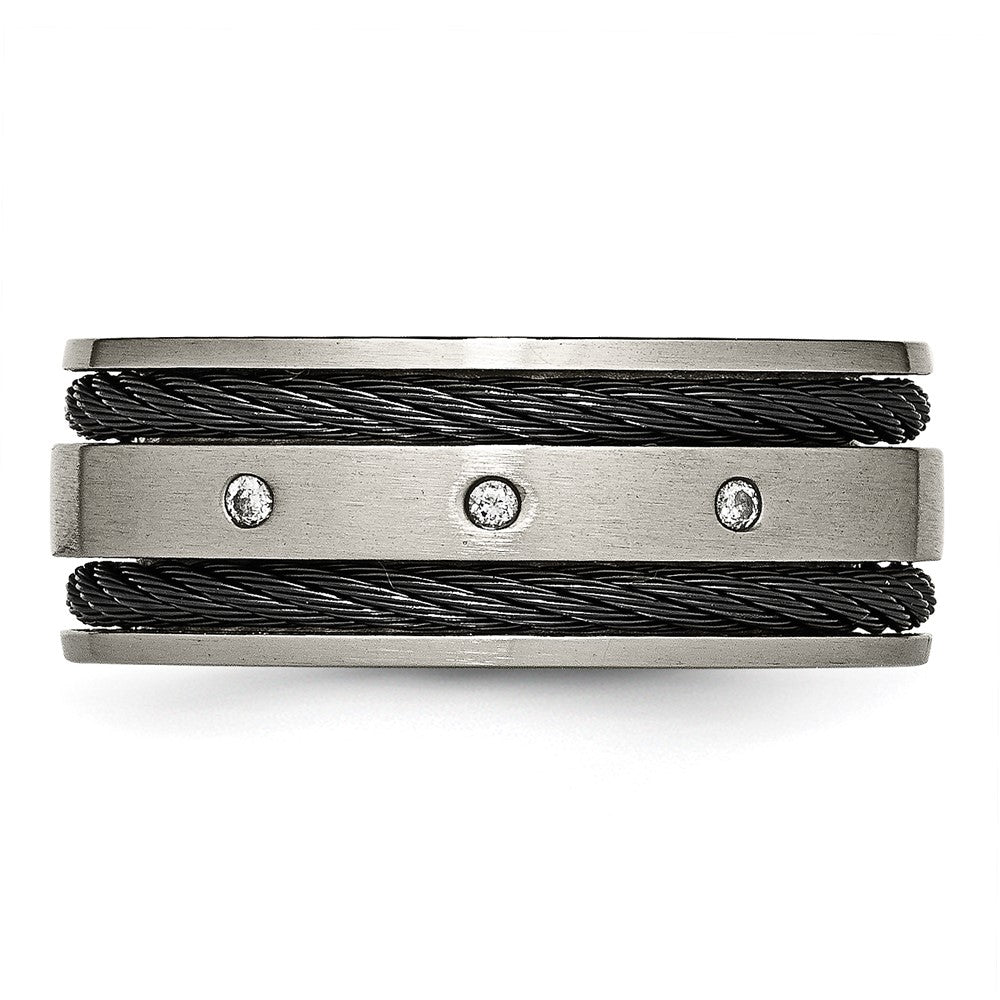 Alternate view of the Men's 10mm Titanium .05ctw Diamond Brushed & Black Plated Cable Band by The Black Bow Jewelry Co.