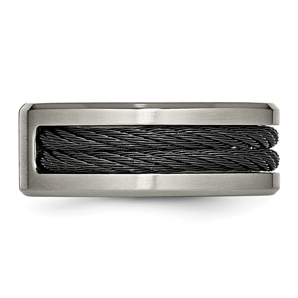 Alternate view of the Mens 10mm Titanium Black Plated Cable .05ctw Diamond Standard Fit Band by The Black Bow Jewelry Co.