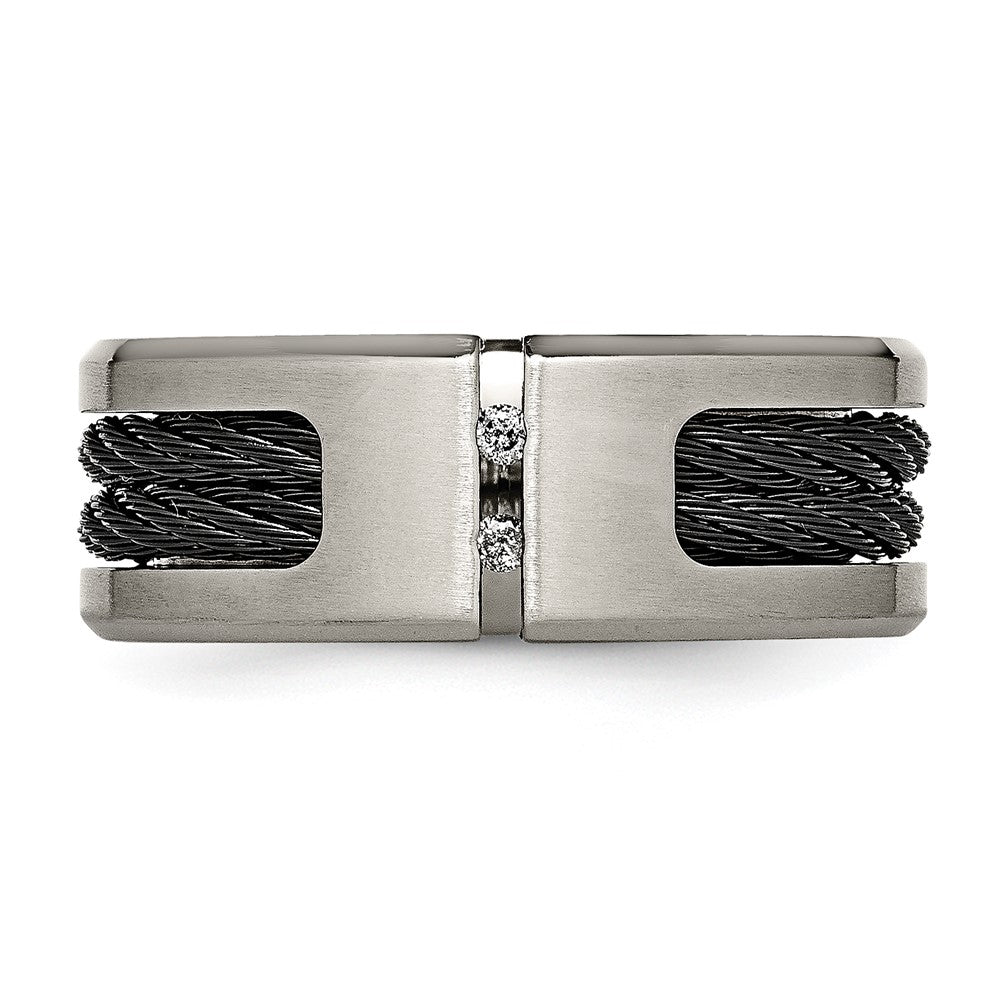 Alternate view of the Mens 10mm Titanium Black Plated Cable .05ctw Diamond Standard Fit Band by The Black Bow Jewelry Co.