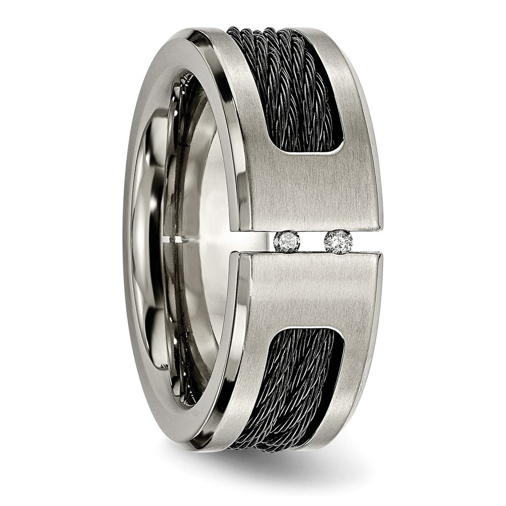 Alternate view of the Mens 10mm Titanium Black Plated Cable .05ctw Diamond Standard Fit Band by The Black Bow Jewelry Co.