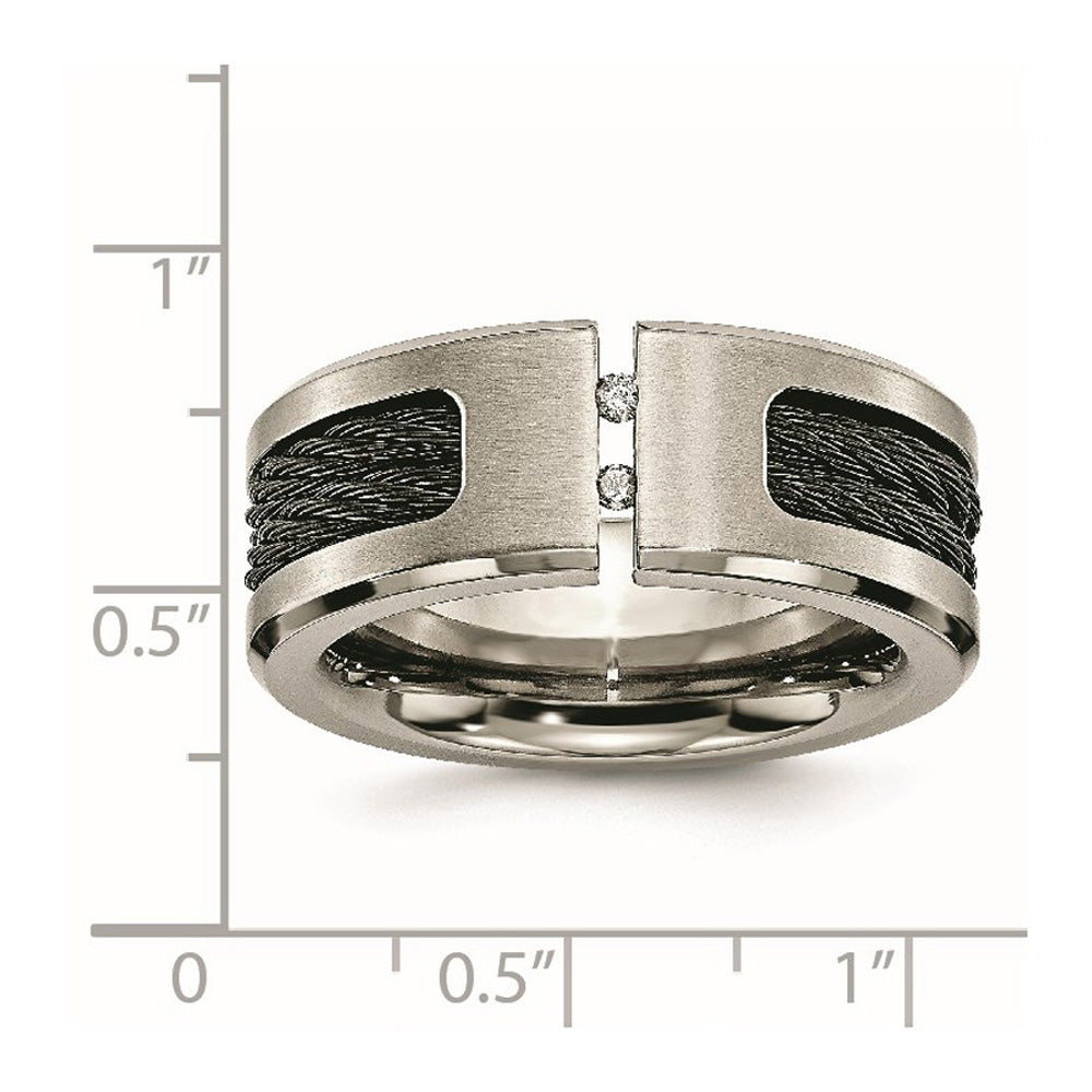 Alternate view of the Mens 10mm Titanium Black Plated Cable .05ctw Diamond Standard Fit Band by The Black Bow Jewelry Co.