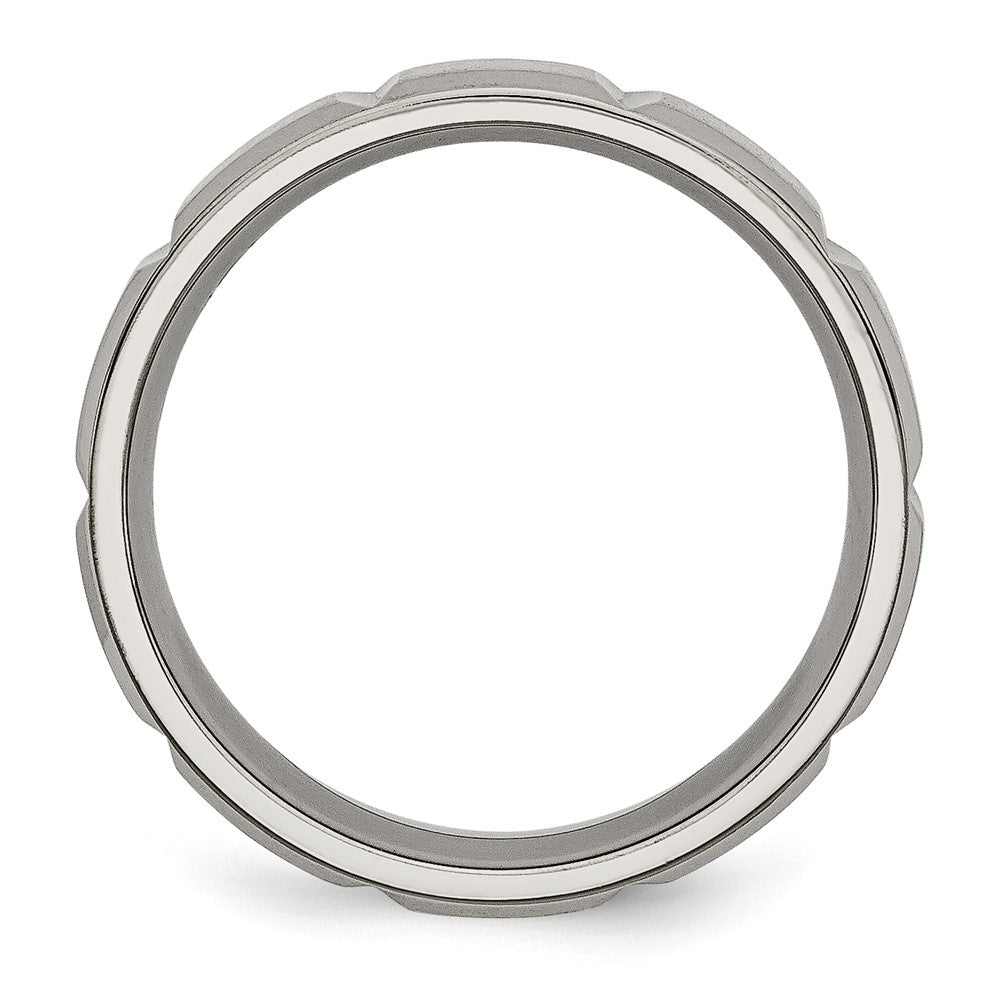 Alternate view of the 6mm Titanium Grooved & Beveled Edge Standard Fit Band by The Black Bow Jewelry Co.