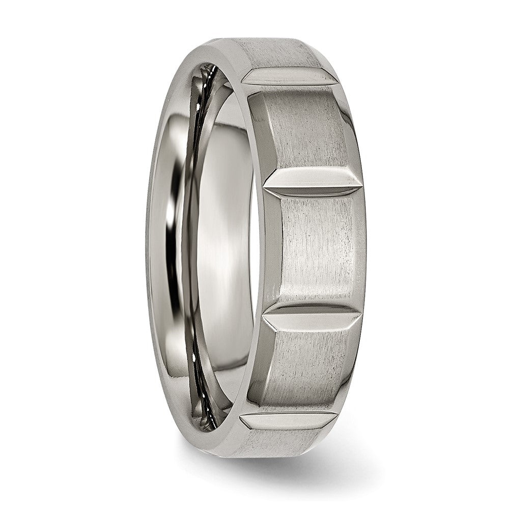 Alternate view of the 6mm Titanium Grooved & Beveled Edge Standard Fit Band by The Black Bow Jewelry Co.
