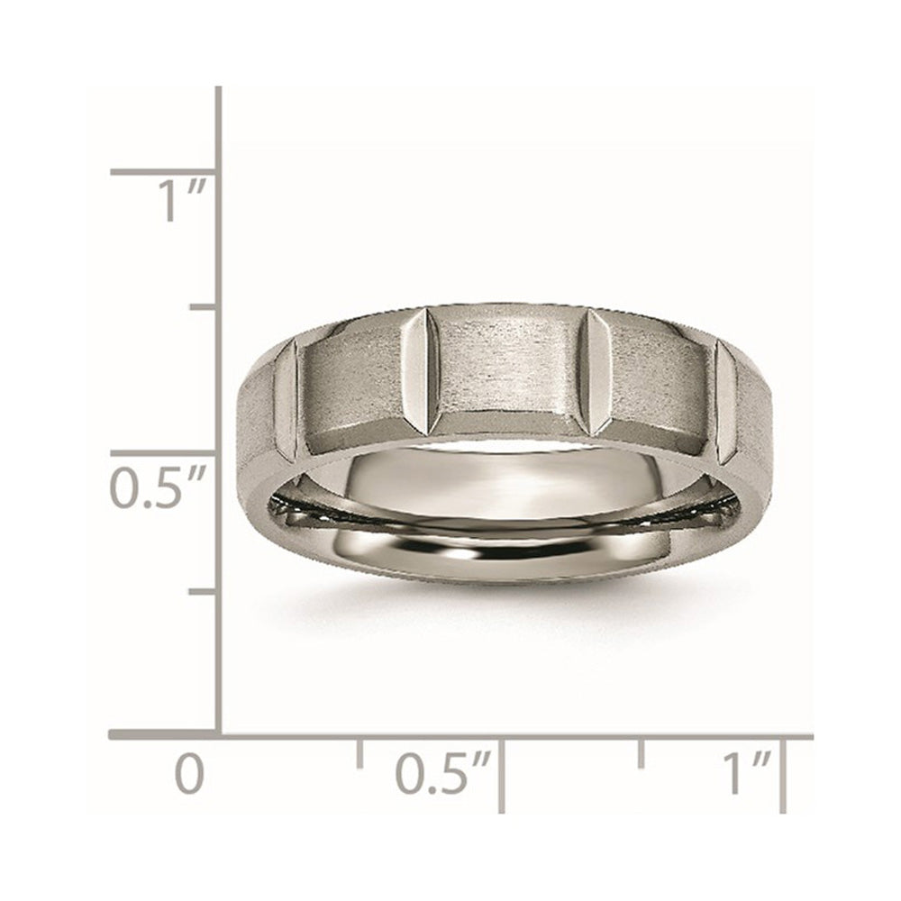 Alternate view of the 6mm Titanium Grooved & Beveled Edge Standard Fit Band by The Black Bow Jewelry Co.