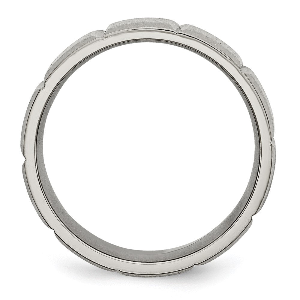 Alternate view of the Men's 8mm Titanium Grooved & Beveled Edge Standard Fit Band by The Black Bow Jewelry Co.