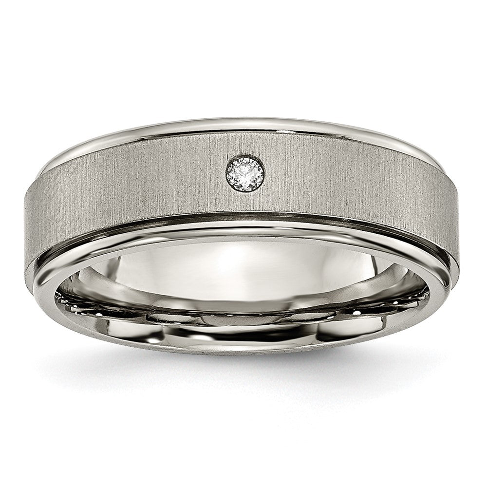 Men&#39;s 7mm Titanium .05ct Diamond Rounded Edge Standard Fit Band, Item R11998 by The Black Bow Jewelry Co.