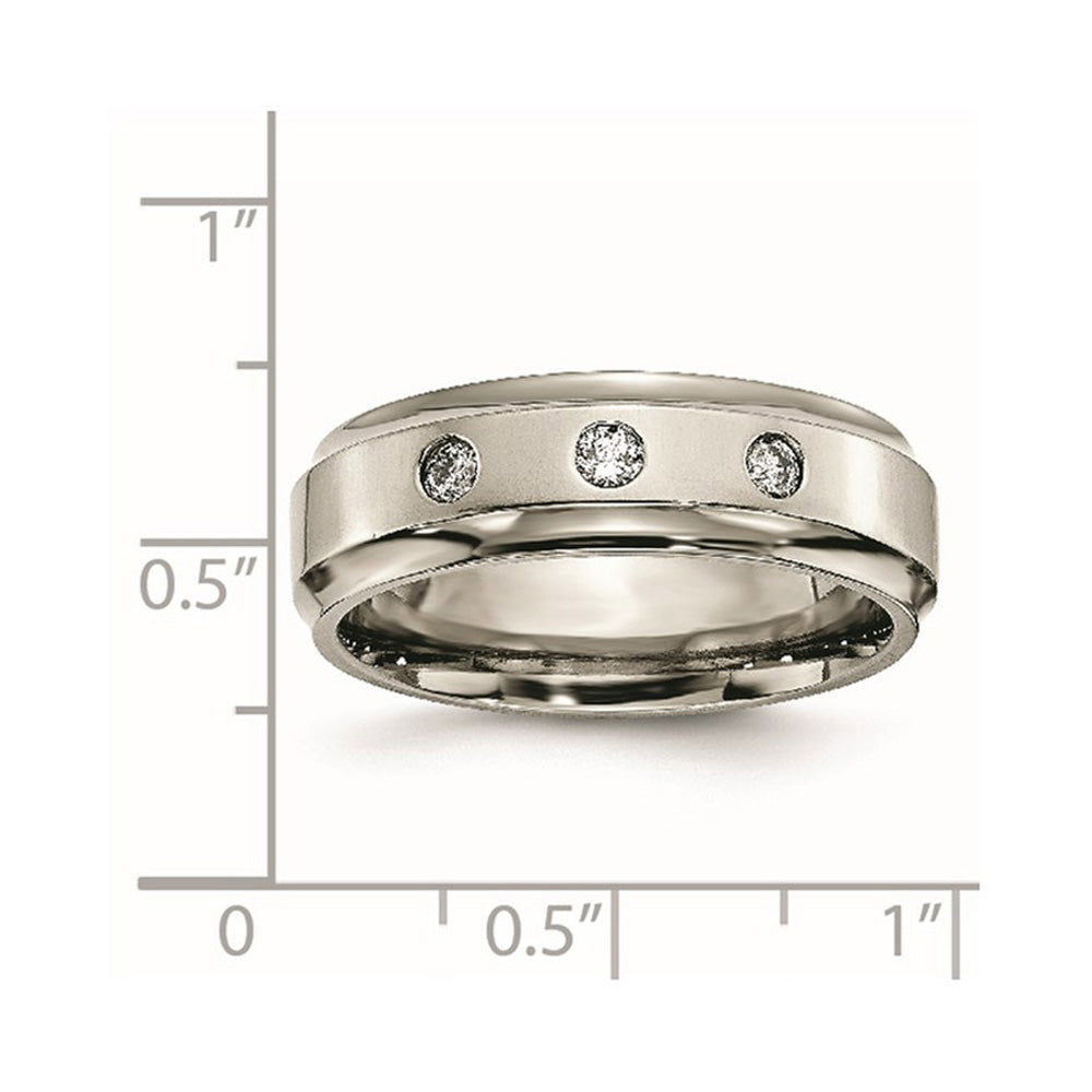 Alternate view of the Mens 7mm Titanium 1/5ctw Diamond 3 Stone Ridged Edge Standard Fit Band by The Black Bow Jewelry Co.
