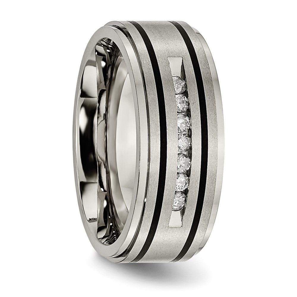 Alternate view of the Men&#39;s 9mm Titanium &amp; Enamel 1/4ctw Diamond Ridged Standard Fit Band by The Black Bow Jewelry Co.