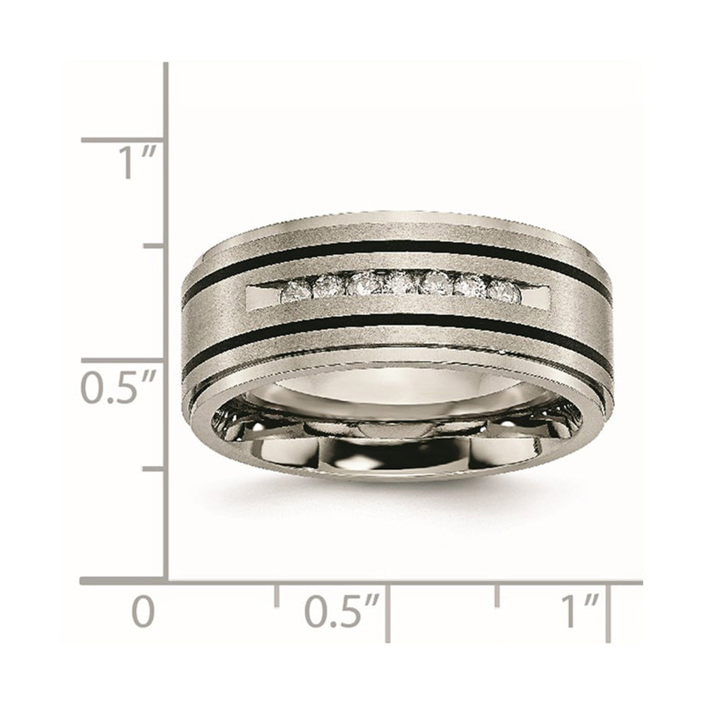 Alternate view of the Men&#39;s 9mm Titanium &amp; Enamel 1/4ctw Diamond Ridged Standard Fit Band by The Black Bow Jewelry Co.