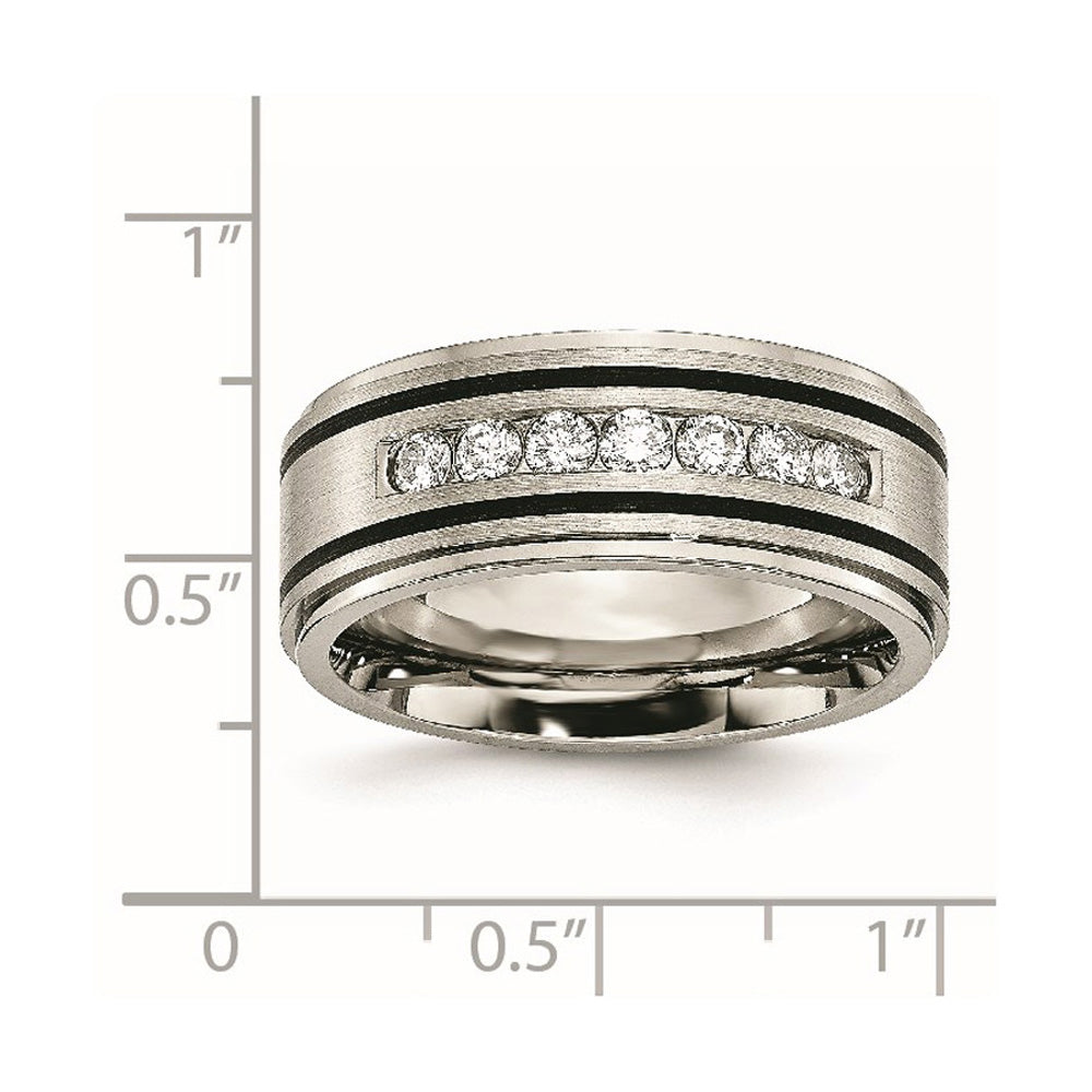Alternate view of the Men&#39;s 9mm Titanium &amp; Enamel 1/2ctw Diamond Ridged Standard Fit Band by The Black Bow Jewelry Co.