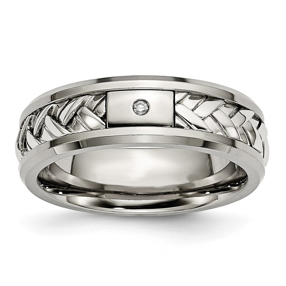 Mens 7mm Titanium Sterling Silver Inlay 1pt. Diamond Standard Fit Band, Item R12002 by The Black Bow Jewelry Co.