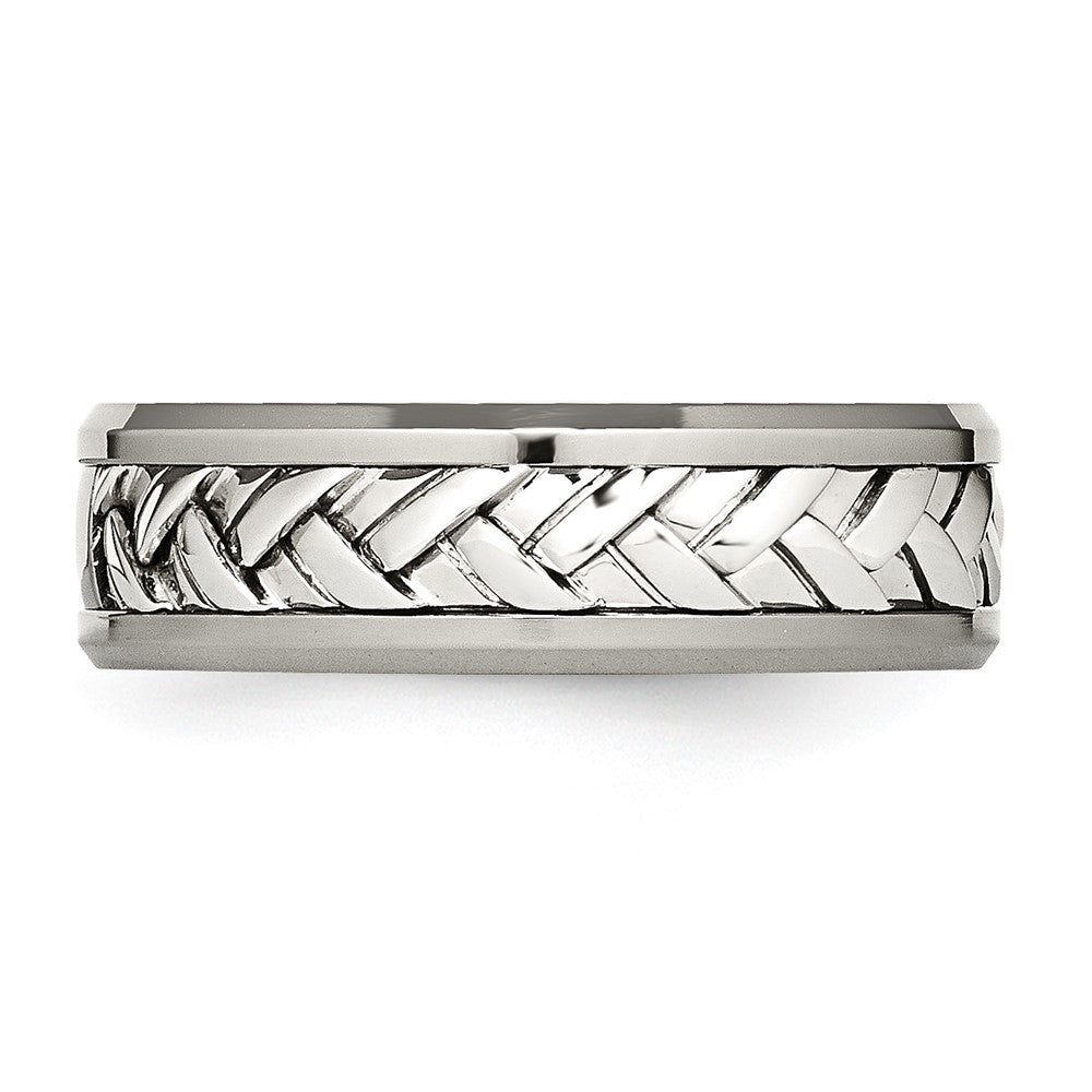 Alternate view of the Mens 7mm Titanium Sterling Silver Inlay 1pt. Diamond Standard Fit Band by The Black Bow Jewelry Co.