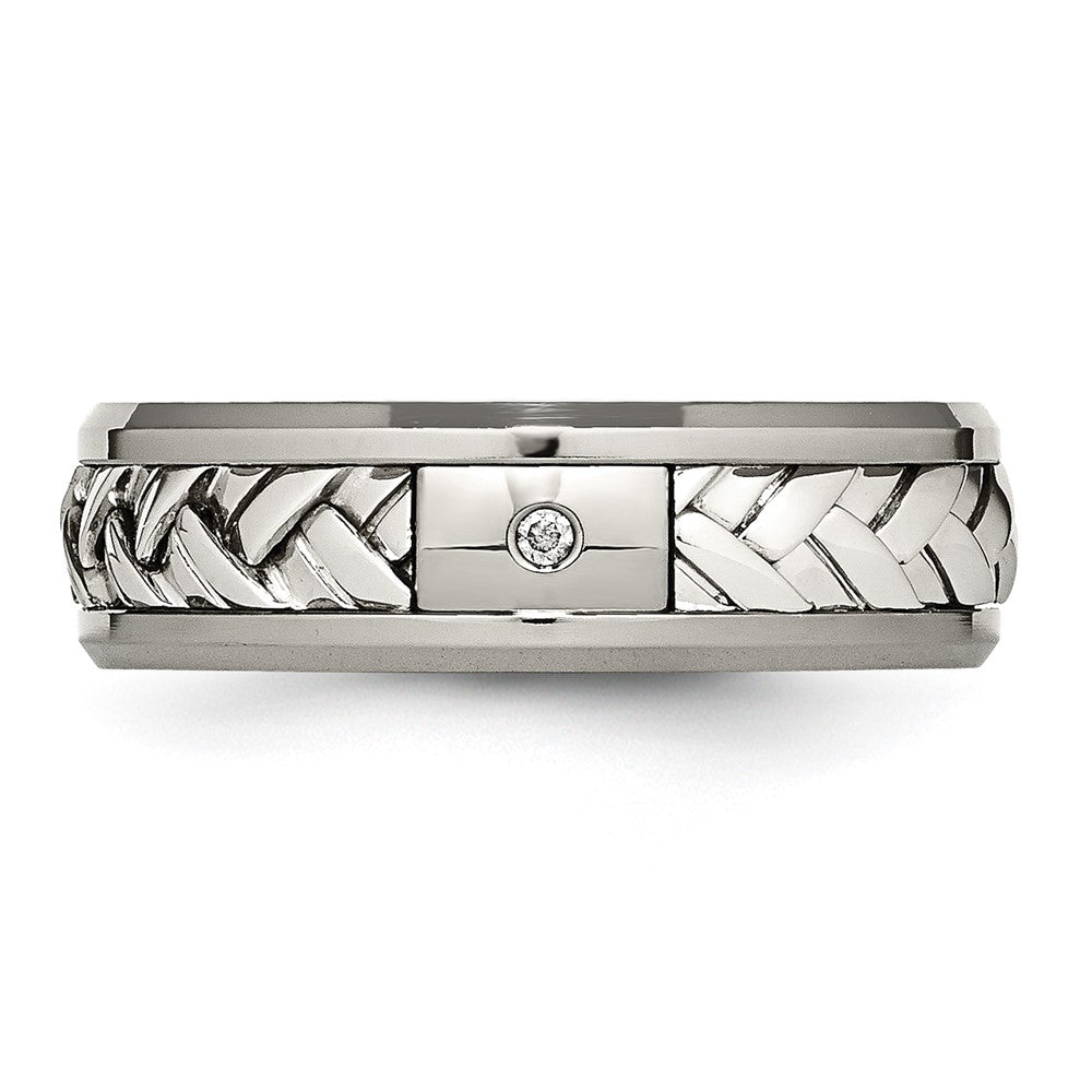 Alternate view of the Mens 7mm Titanium Sterling Silver Inlay 1pt. Diamond Standard Fit Band by The Black Bow Jewelry Co.