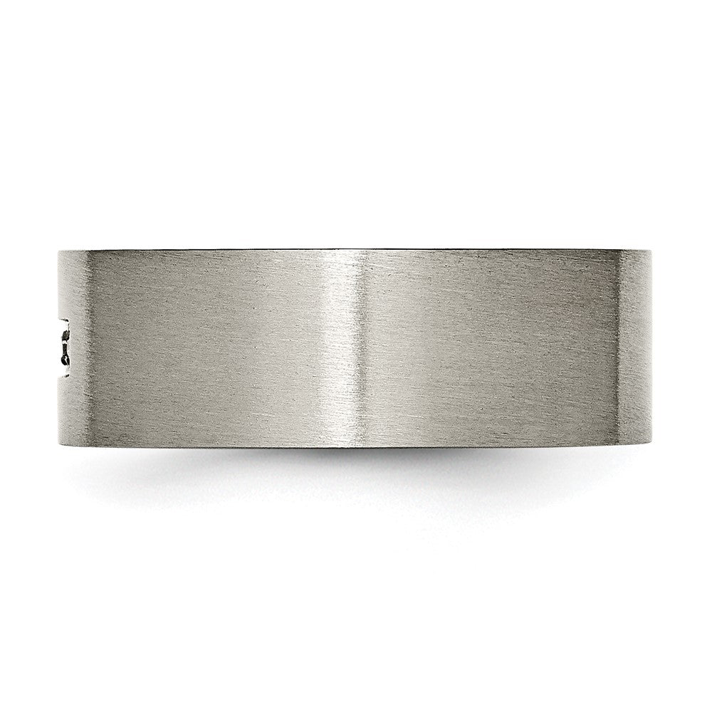 Alternate view of the Men&#39;s 8mm Titanium 1/15ctw Diamond Cross Brushed Flat Band by The Black Bow Jewelry Co.