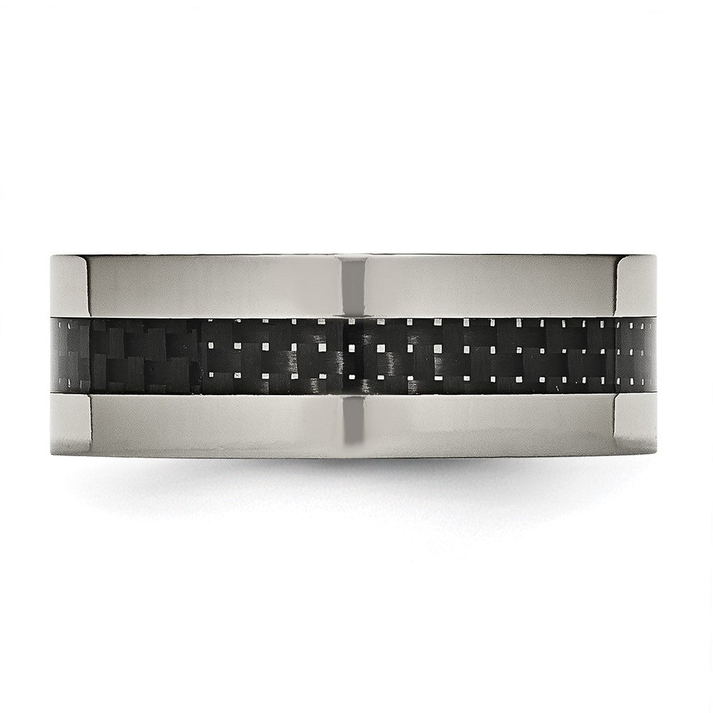 Alternate view of the Men's 8mm Titanium & Black Carbon Fiber Flat Standard Fit Band by The Black Bow Jewelry Co.