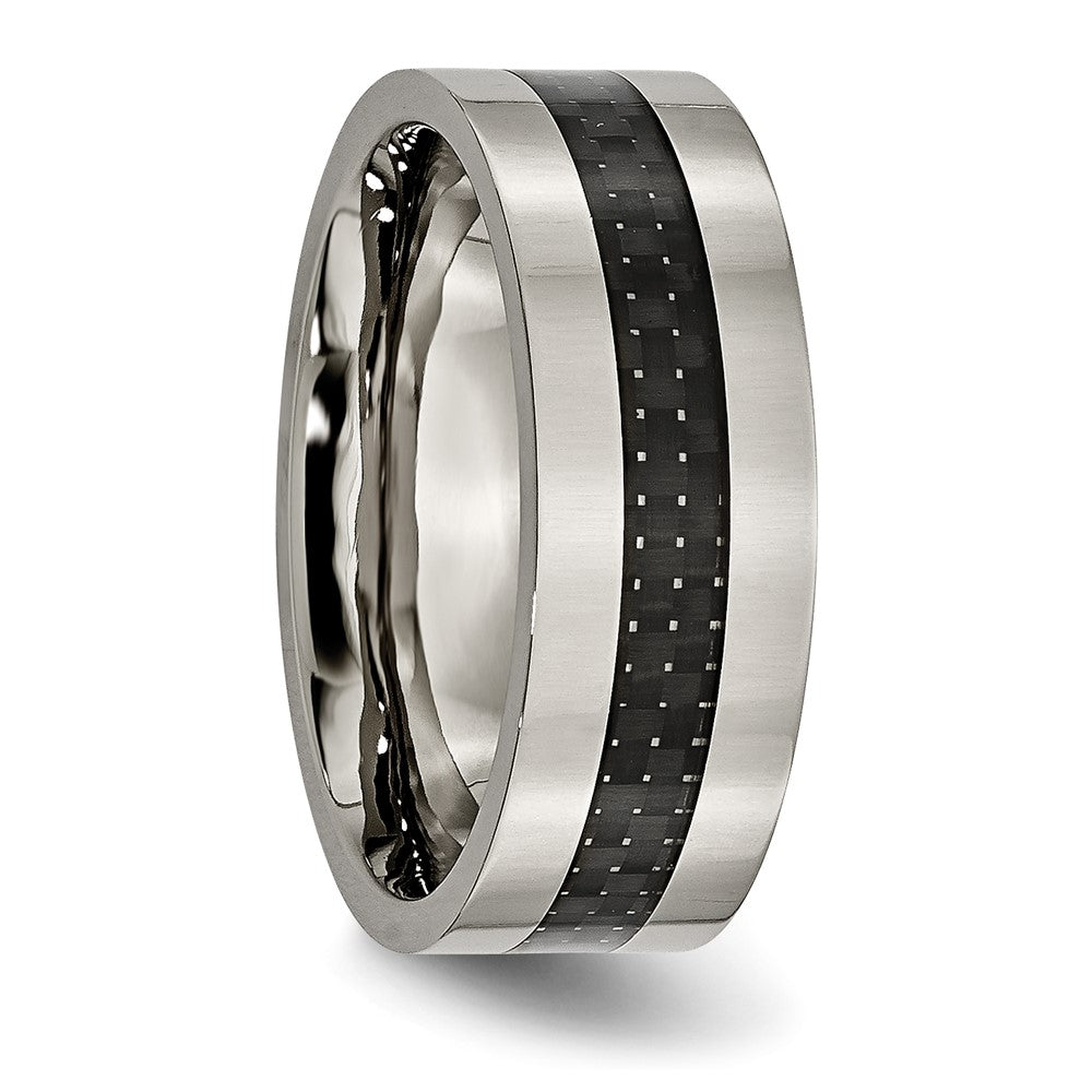 Alternate view of the Men's 8mm Titanium & Black Carbon Fiber Flat Standard Fit Band by The Black Bow Jewelry Co.