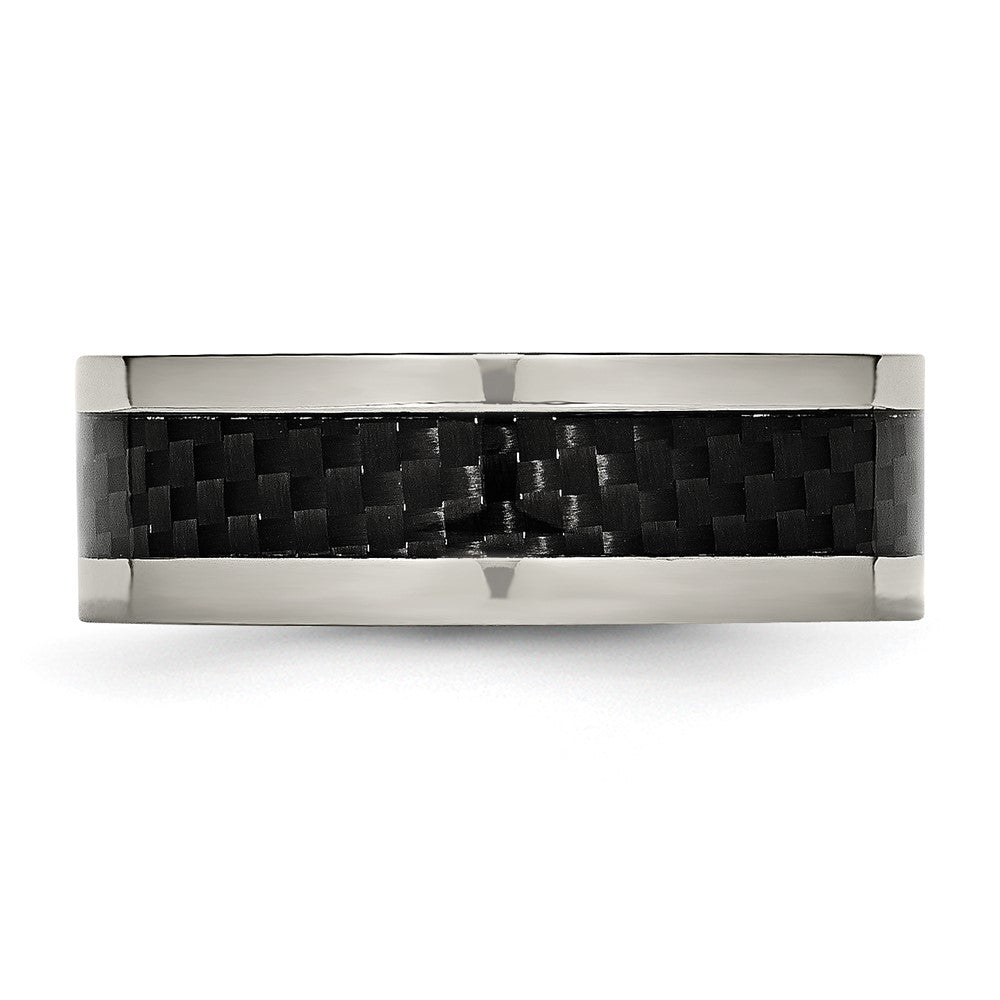 Alternate view of the Men's 8mm Titanium & Black Carbon Fiber Flat Comfort Fit Band by The Black Bow Jewelry Co.