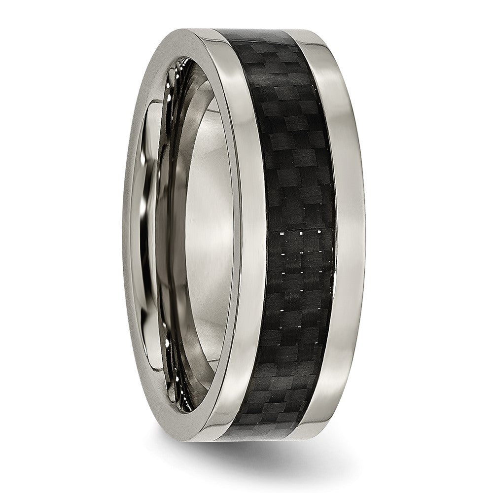 Alternate view of the Men's 8mm Titanium & Black Carbon Fiber Flat Comfort Fit Band by The Black Bow Jewelry Co.