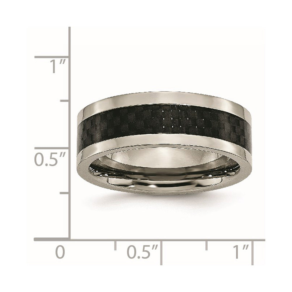 Alternate view of the Men's 8mm Titanium & Black Carbon Fiber Flat Comfort Fit Band by The Black Bow Jewelry Co.