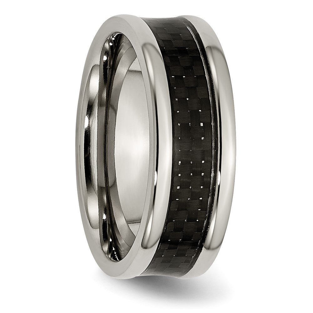 Alternate view of the Men's 8mm Titanium & Black Carbon Fiber Concaved Standard Fit Band by The Black Bow Jewelry Co.