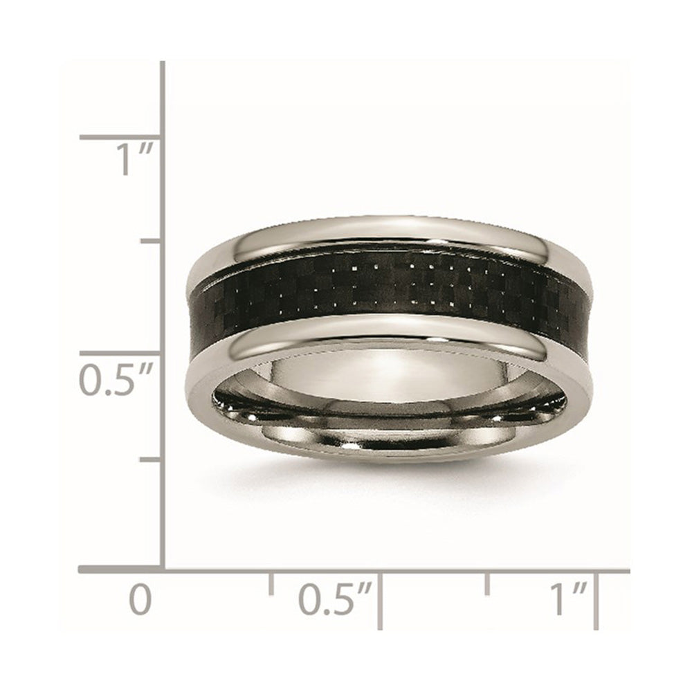Alternate view of the Men's 8mm Titanium & Black Carbon Fiber Concaved Standard Fit Band by The Black Bow Jewelry Co.