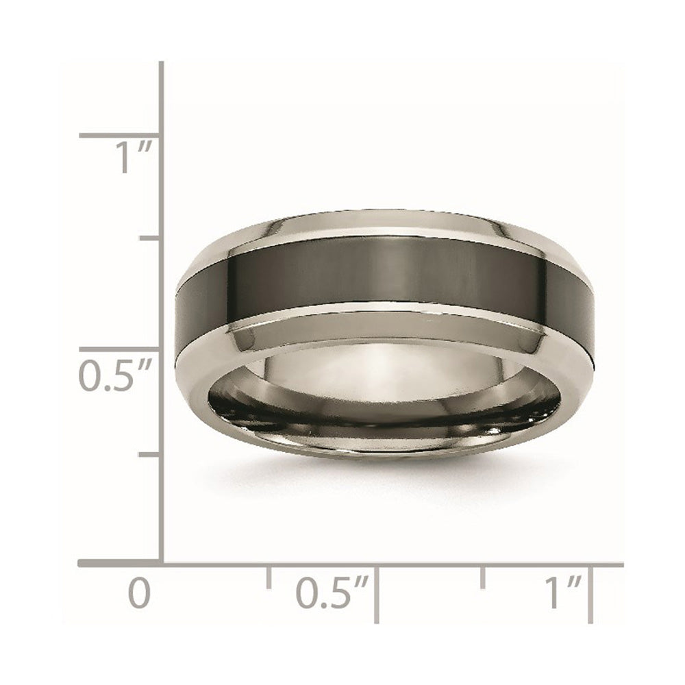 Alternate view of the Men&#39;s 8mm Titanium &amp; Polished Black Ceramic Beveled Comfort Fit Band by The Black Bow Jewelry Co.
