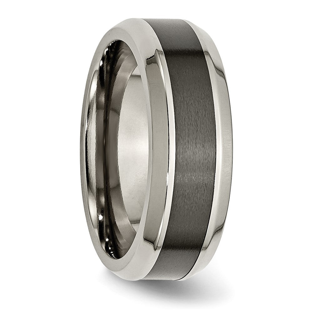 Alternate view of the Men&#39;s 8mm Titanium &amp; Brushed Black Ceramic Beveled Comfort Fit Band by The Black Bow Jewelry Co.